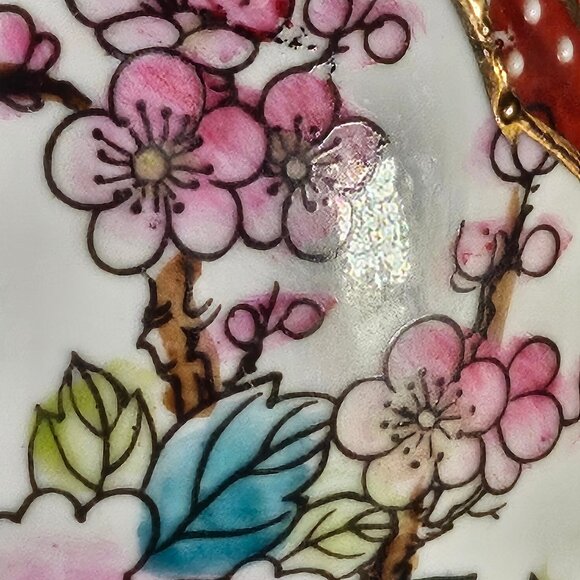 Vintage Japanese Satsuma Style Ceramic Egg Oriental Hand Painted Floral Bouquet - Picture 9 of 9